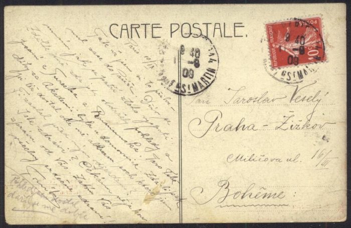 Paříž. Česká restaurace. Restauratér Fr. Poledne. (Brasserie tchèque, 57 rue des petites écuries à Paris)