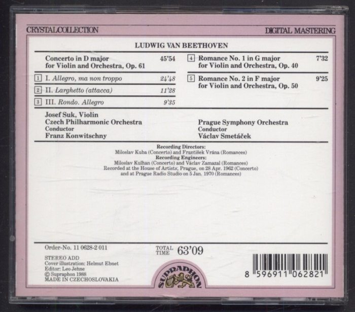 Beethoven / Josef Suk, The Czech Philharmonic Orchestra, Václav Smetáček, The Prague Symphony Orchestra, Franz Konwitschny - Violin Concerto / Romances Nos. 1 & 2 (CD)