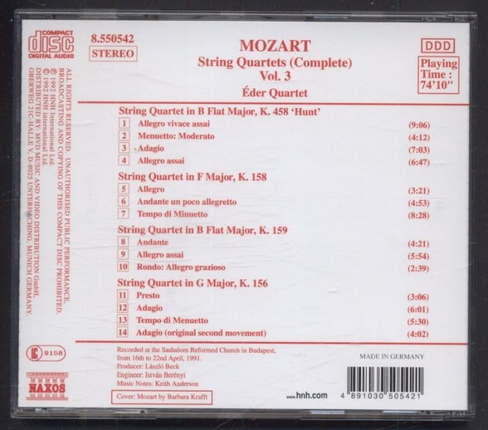 Mozart, Éder Quartet - String Quartets (Complete), Vol. 3 (CD)