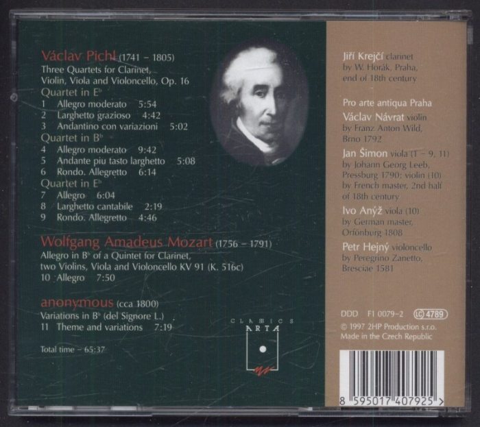 Wolfgang Amadeus Mozart, Václav Pichl, Jiří Krejčí, Pro Arte Antiqua Praha - Clarinet Music (CD)