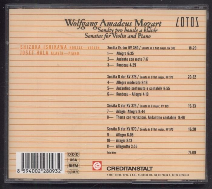 Wolfgang Amadeus Mozart, Shizuka Ishikawa, Josef Hála - Sonáty pro housle a klavír / Sonates for Violin and Piano (CD)