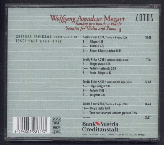 Wolfgang Amadeus Mozart, Shizuka Ishikawa, Josef Hála - Sonáty pro housle a klavír II / Sonatas for Violin and Piano II (CD)