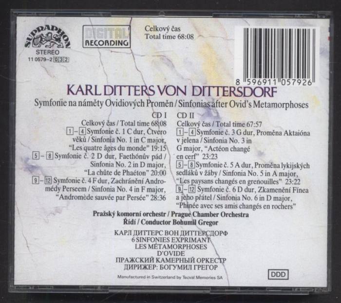 Ditters von Dittersdorf, Prague Chamber Orchestra, Bohumil Gregor - 6 Sinfonies Exprimant - Les Metamorphoses D' Ovide (2CD)