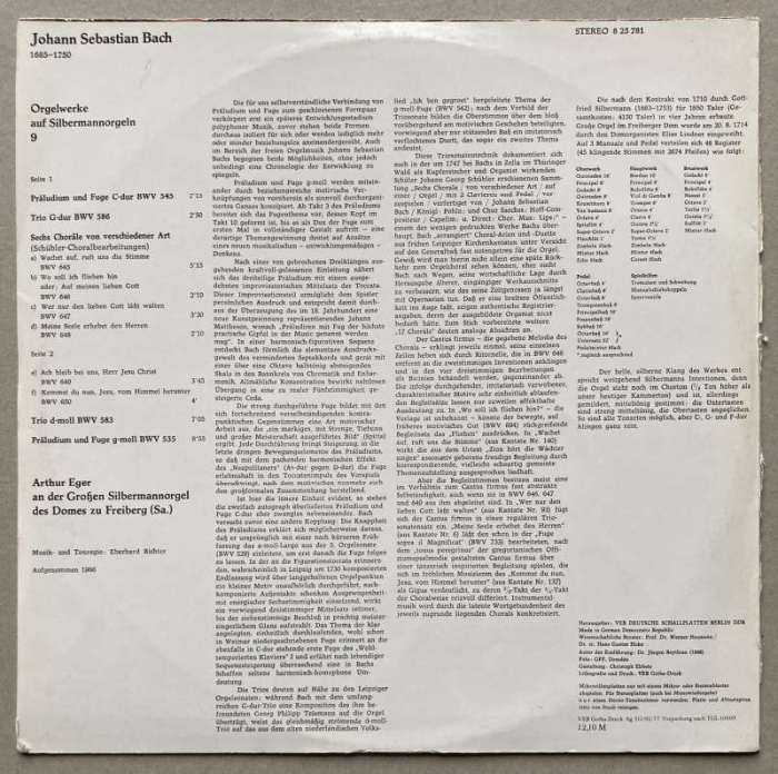Bach, Arthur Eger - Bachs Orgelwerke Auf Silbermannorgeln 9: Arthur Eger An Der Großen Silbermannorgel Des Domes Zu Freiberg (LP)