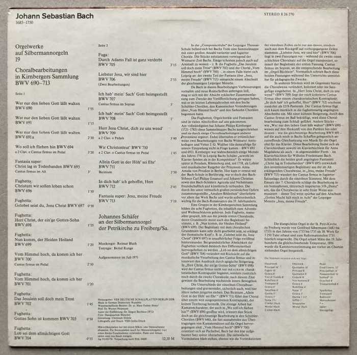 Bach, Johannes Schäfer - Orgelwerke 19 (Choralbearbeitungen In Kirnbergers Sammlung BWV 690-713) (LP)