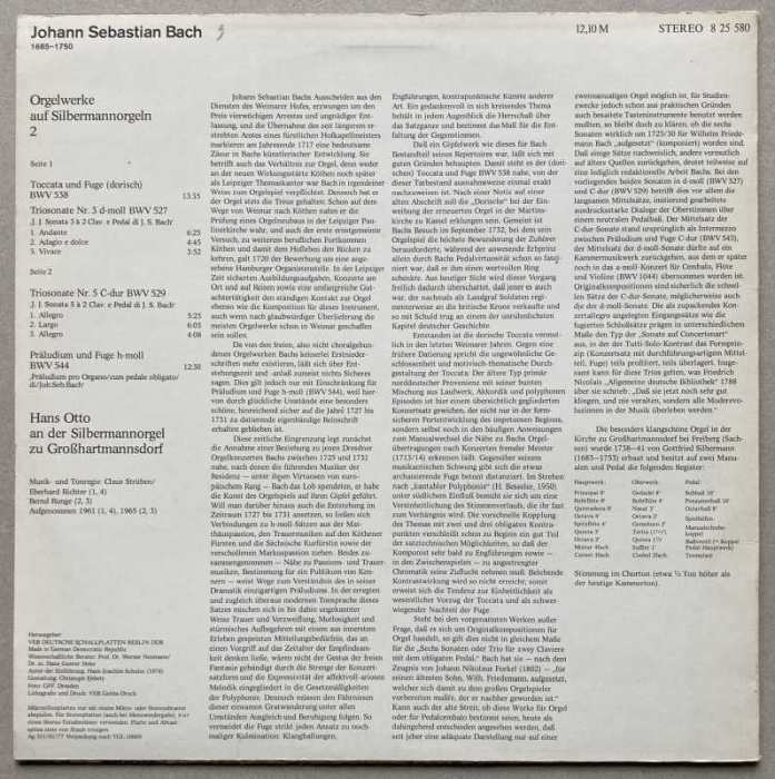 Johann Sebastian Bach, Hans Otto - Orgelwerke 2 : Hans Otto An Der Silbermannorgel Zu Grosshartmannsdorf (LP)