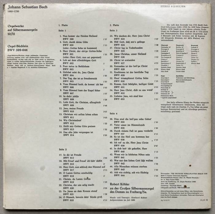 Bach, Robert Köbler - Orgelwerke 10/11 / Orgel-Büchlein BWV 599-644 (Robert Köbler An Der Großen Silbermannorgel Des Domes Zu Freiberg) (2LP)