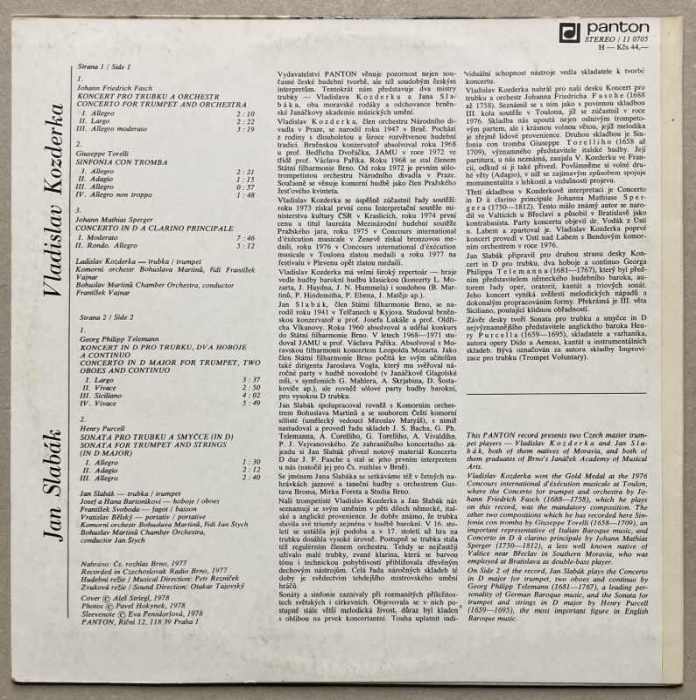 Vladislav Kozderka / Jan Slabák ; J. Fr. Fasch, G. Torelli, J. M. Sperger, G. P. Telemann, H. Purcell - Vladislav Kozderka / Jan Slabák (LP)