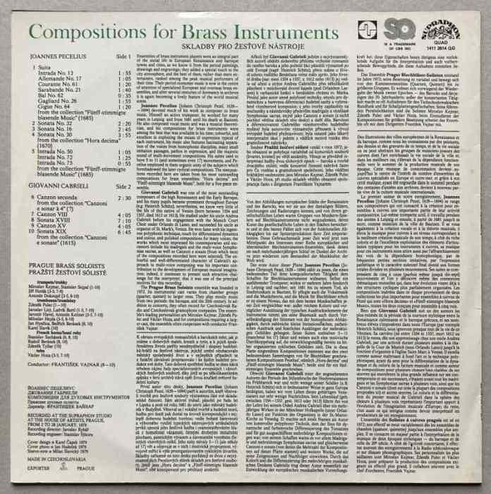 Joannes Pecelius / Giovanni Gabrieli - Prague Brass Soloists, František Vajnar - Compositions For Brass Instruments (LP)