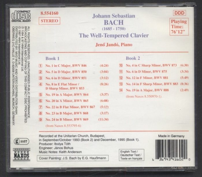 J.S. Bach, Jenö Jandó - The Well-Tempered Clavier (Selection From Books 1 And 2) (CD)