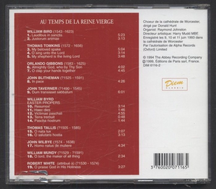 Choeur De La Cathédrale De Worcester - Au Temps De La Reine Vierge (CD)