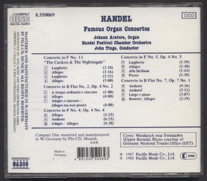 Handel - Johann Aratore, John Tinge, Handel Festival Chamber Orchestra - Famous Organ Concertos (CD)