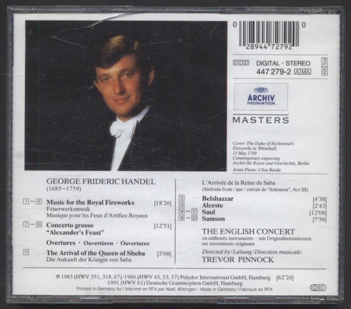 Handel - The English Concert, Pinnock - Handel: Royal Fireworks Music; Concerto Grosso "Alexander's Feast"; Ouvertures (CD)