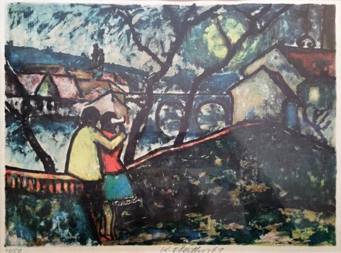 Karel Oberthor - Milenci (litografie)
