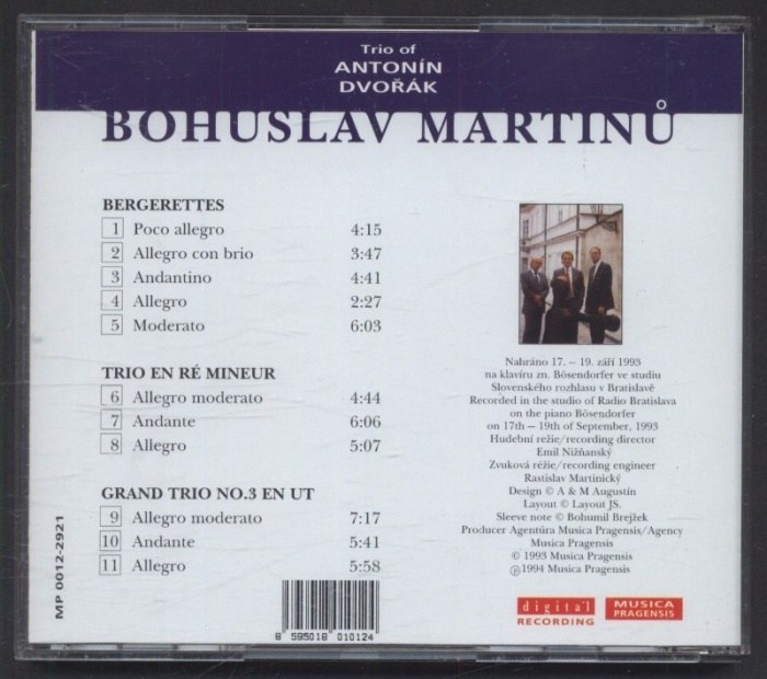 Bohuslav Martinů, Trio of Antonín Dvořák - Bergerettes, Trio En Ré Mineur, Grand Trio No. 3 En Ut (CD)