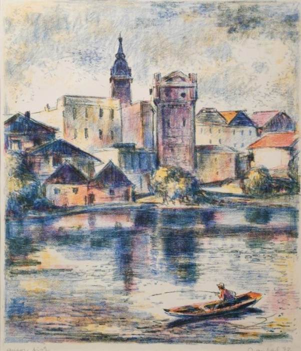 Václav Boukal - Jindřichův Hradec (litografie)