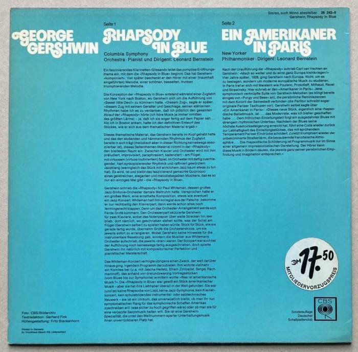 George Gershwin, Leonard Bernstein - Rhapsody In Blue / Ein Amerikaner In Paris (LP)