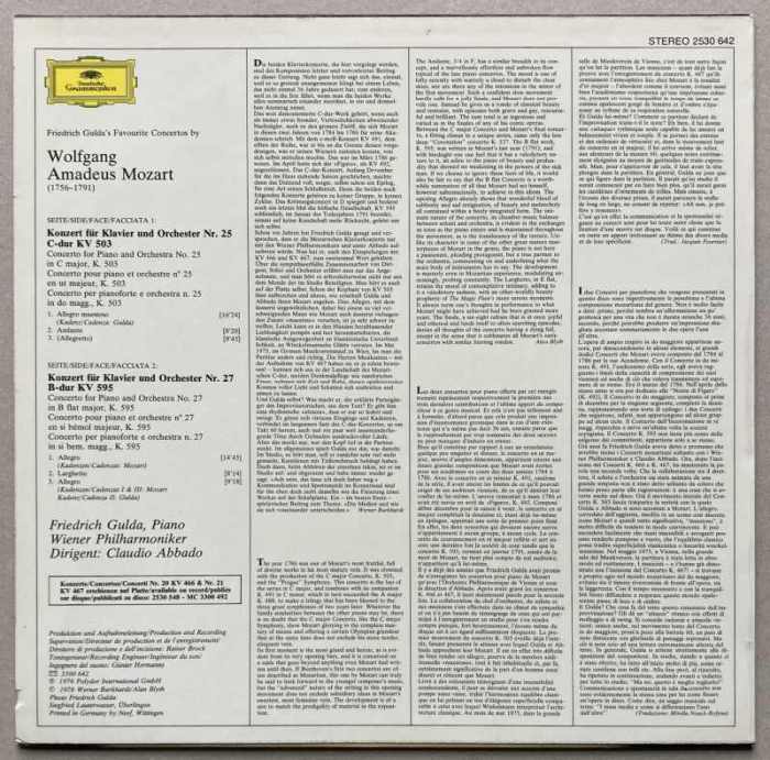 Mozart, Friedrich Gulda, Wiener Philharmoniker = Vienna Philharmonic, Claudio Abbado - Klavierkonzerte = Piano Concertos Nr. 25 & 27 (LP)