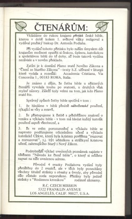 Hejčl, Jan (překl.) Česká Bible I a II (dva svazky)