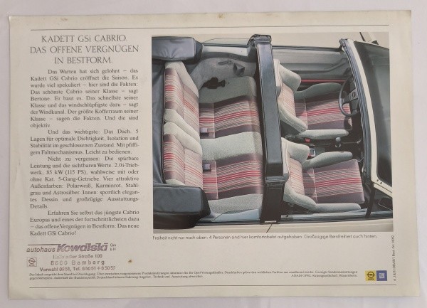 Opel Kadett GSi Cabrio (reklamní prospekt) německy
