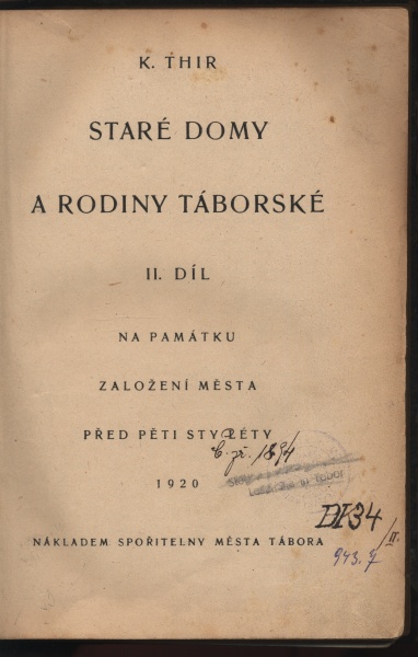 Thir, Karel - Staré domy a rodiny Táborské, II. díl