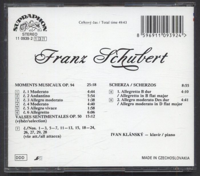 Franz Schubert / Ivan Klánský - Moments Musicaux Op.94 / Valses Sentimentales Op.50 (Selection) / Scherza (CD)