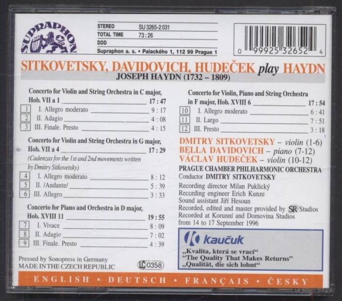 Haydn, Prague Chamber Philharmonic Orchestra - Sitkovetsky, Davidovich, Hudeček play Haydn (CD)