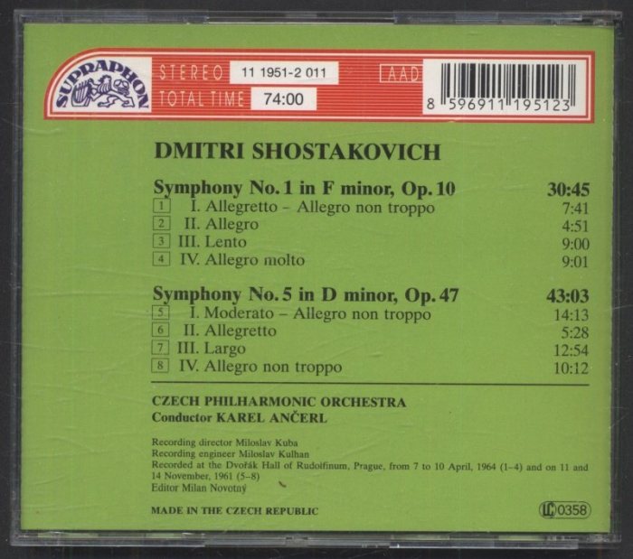 Shostakovich - Czech Philharmonic Orchestra, Karel Ančerl - Symphonies Nos. 1 and 5 (CD)