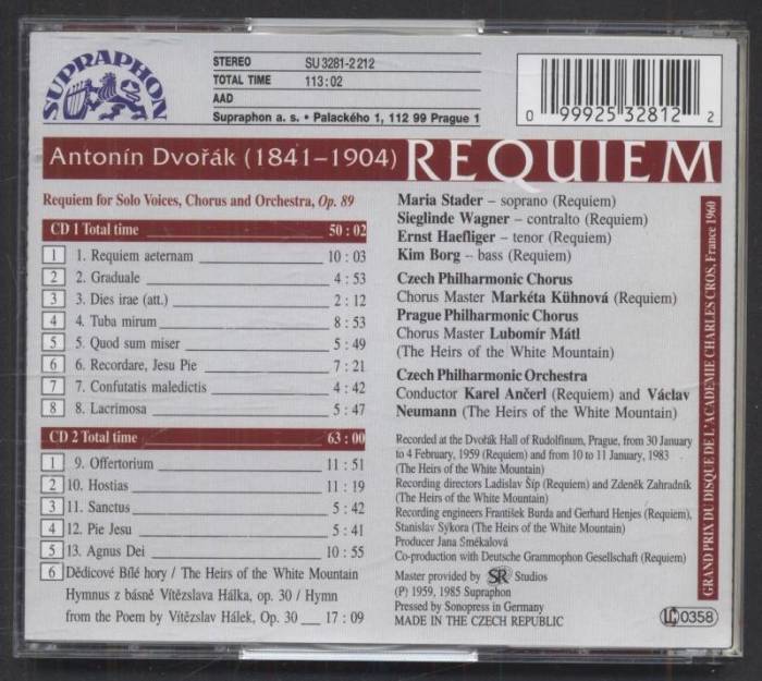 Dvořák, Karel Ančerl, Czech Philharmonic Chorus And Orchestra - Requiem (2CD)