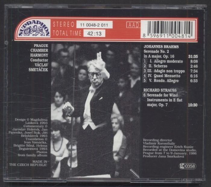 Brahms / Strauss - Prague Chamber Harmony, Václav Smetáček - Serenade No. 2 in A major, Op. 16 / Serenade for Wind Instruments in E flat major, Op. 7 (CD)