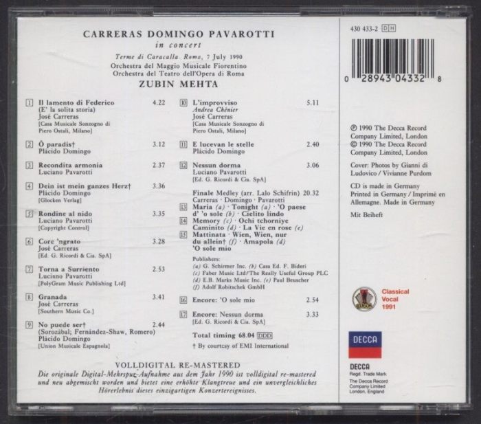Carreras, Domingo, Pavarotti, Mehta - In Concert (CD)