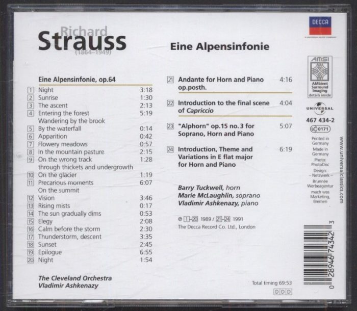 Richard Strauss, Vladimir Ashkenazy, The Cleveland Orchestra - Eine Alpensinfonie, Op.64 (CD)