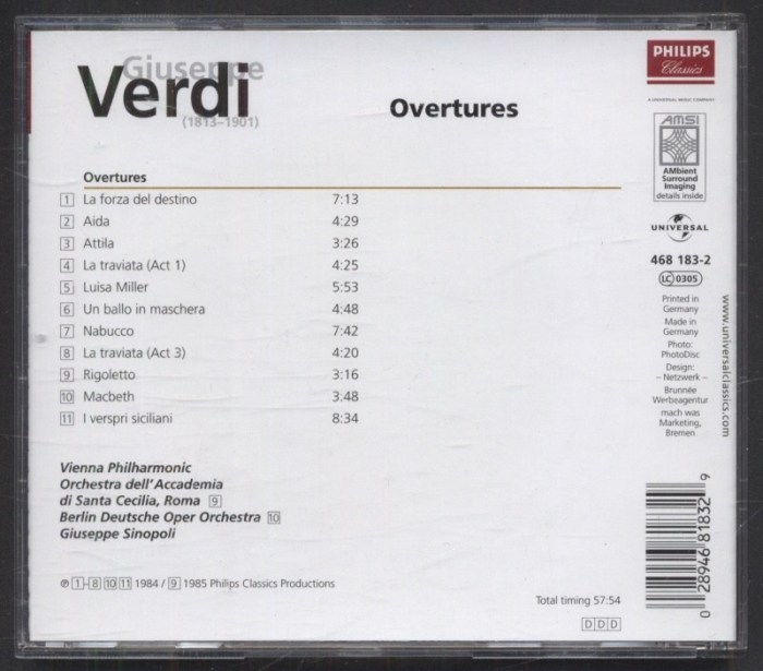 Verdi - Giuseppe Sinopoli, vienna philharmonic - Overtures (CD)