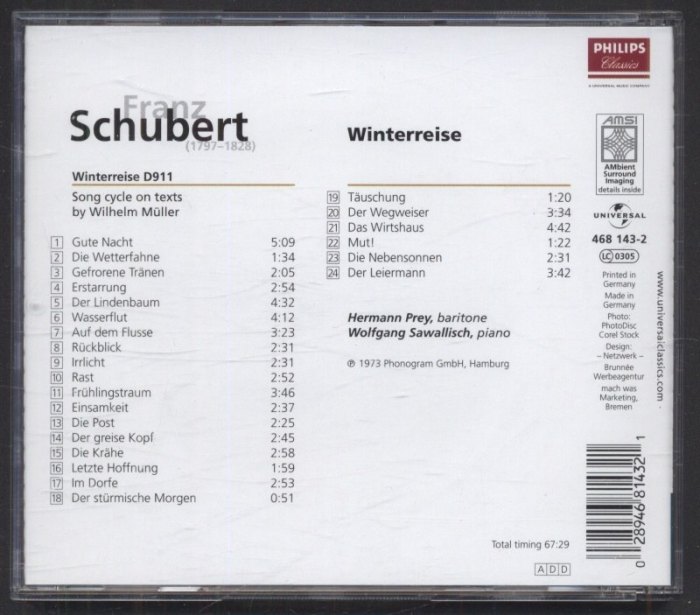 Franz Schubert - Hermann Prey, Wolfgang Sawallisch - Die Winterreise (CD)