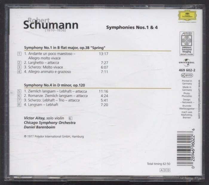 Robert Schumann - Chicago Symphony Orchestra, Daniel Barenboim - Symphony No.1 "Spring" / Symphony No.4 (CD)