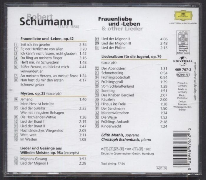Robert Schumann - Edith Mathis, Christoph Eschenbach - Frauenliebe Und -Leben & Other Lieder (CD)