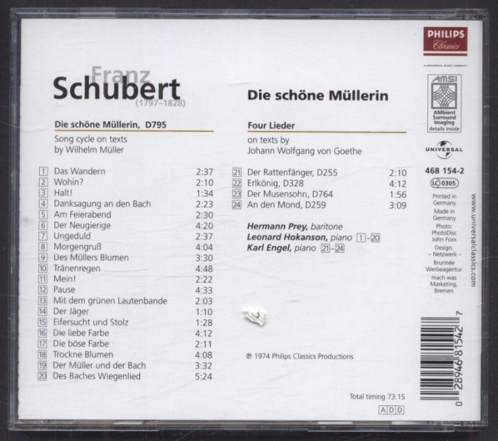 Franz Schubert - Hermann Prey, Leonard Hokanson - Die Schöne Müllerin (CD)