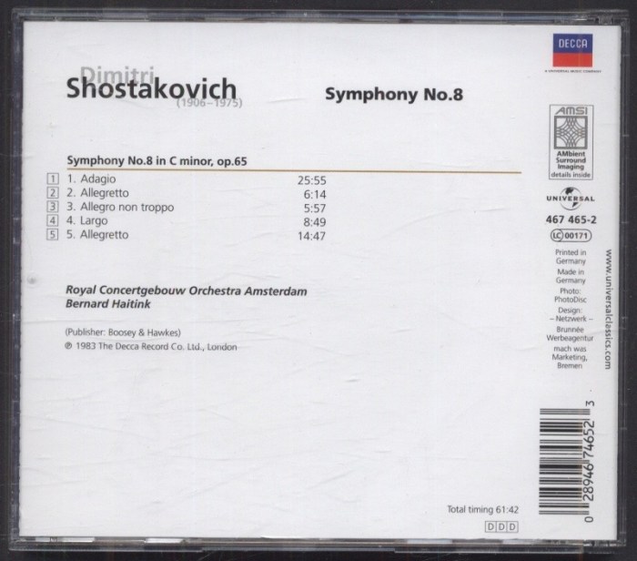Dmitri Shostakovich / Bernard Haitink - Symphony No. 8 (CD)