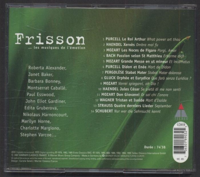Purcell / Mozart / Bach / Pergolese / Gluck / Haendel / Wagner / Strauss / Schubert - Frisson ...les musiques de l'émotion (CD)