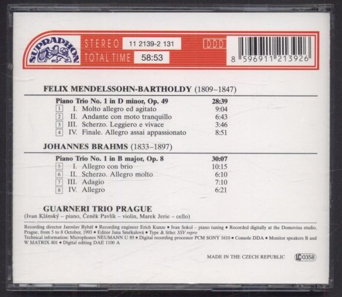 Mendelssohn, Brahms, Guarneri Trio Prague - Piano Trios (CD)