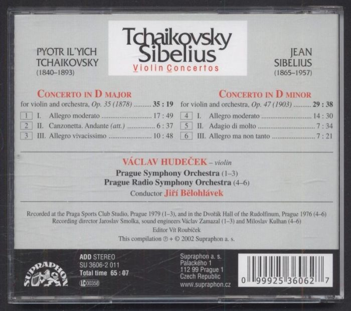 Tchaikovsky / Sibelius, Václav Hudeček, Prague Symphony Orchestra, Prague Radio Symphony Orchestra, Jiří Bělohlávek - Violin Concertos (CD)