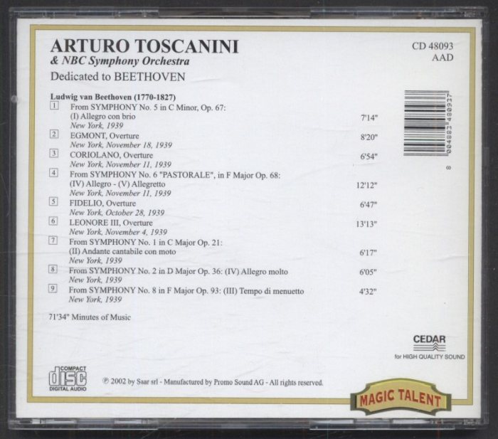 Beethoven - Arturo Toscanini & NBC Symphony Orchestra - Dedicated To Beethoven (CD)
