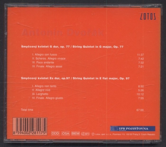 Antonín Dvořák - Josef Suk, Pavel Šporcl, Karel Untermüller, Vladimír Bukač, Tomáš Strašil, Jiří Bárta, Tomáš Vybíral - String Quintet In G Major, Op. 77 / String Quintet In E Flat Major, Op. 97 (CD)