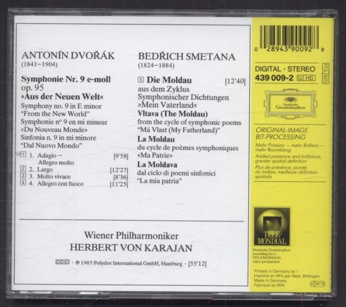Dvořák, Smetana, Wiener Philharmoniker, Herbert von Karajan - Dvořák: Symphonie No. 9 »Aus Der Neuen Welt = From The New World = Du Nouveau Monde« / Smetana: Moldau (CD)