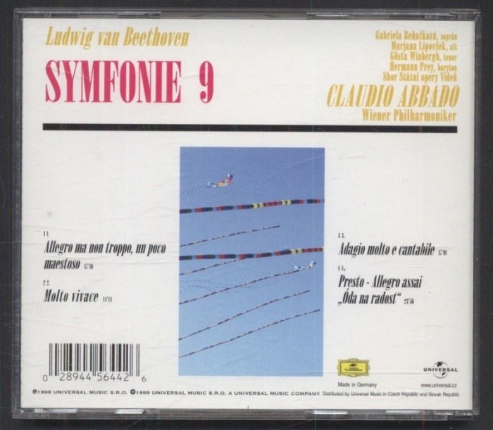 Ludwig Van Beethoven - Gabriela Beňačková, Marjana Lipovšek, Gösta Winbergh, Hermann Prey, Sbor státní opery Vídeň, Wiener Philharmoniker, Claudio Abbado - Symfonie 9 (CD)