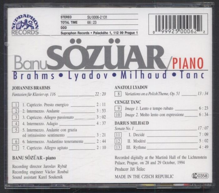 Brahms / Lyadov / Tanc / Milhaud, Banu Sözüar - Piano (CD)