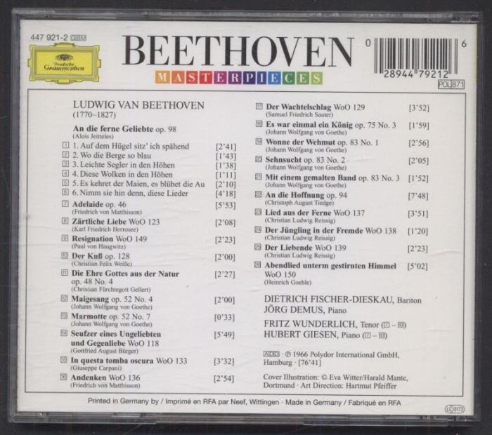 Beethoven - Lieder / Fischer - Dieskau, Wunderlich, Demus, Giesen (CD)