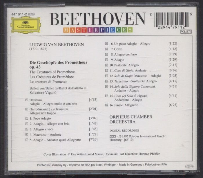 Ludwig Van Beethoven - Gabriela Beňačková, Marjana Lipovšek, Gösta Winbergh, Hermann Prey, Sbor státní opery Vídeň, Wiener Philharmoniker, Claudio Abbado - Symfonie 9 (CD)Beethoven - Orpheus Chamber Orchestra - Die Geschöpfe Des Prometheus = The Creatures