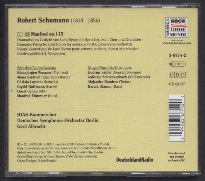 Robert Schumann - Manfred op. 115 (Dramatic Poem by Lord Byron) (CD)