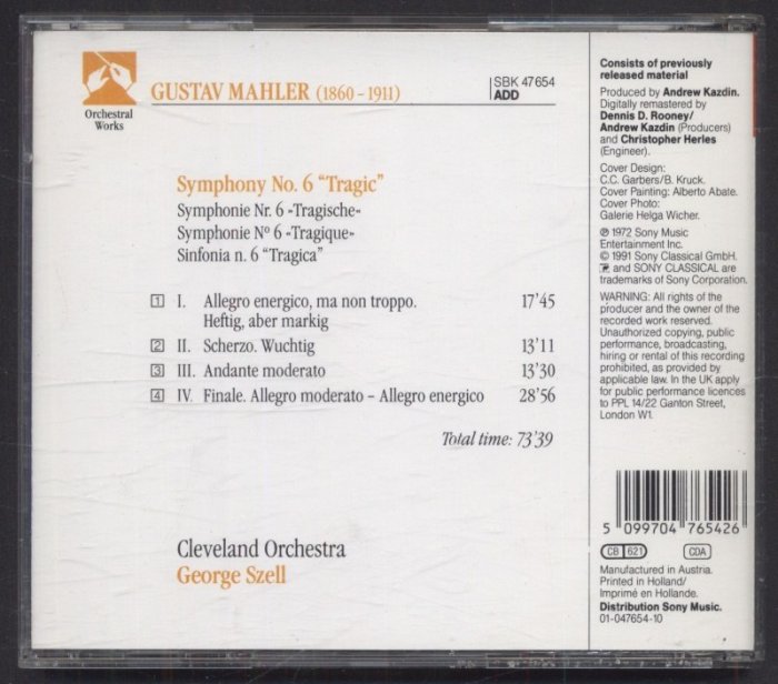 Mahler - Cleveland Orchestra, George Szell - Symphony No. 6 "Tragic" (CD)